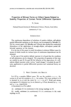 Properties of Bilinear Forms on Hilbert Spaces Related to Stability Properties of Certain Partial Differential Operators