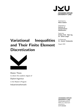 Variational Inequalities and Their Finite Element Discretization