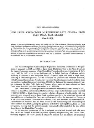 NEW UPPER CRETACEOUS MULTITUBERCULATE GENERA from BAYN DZAK, GOBI DESERT (Plates >C-->Cv1l)