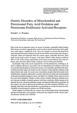 Genetic Disorders of Mitochondrial and Peroxisomal Fatty Acid Oxidation and Peroxisome Proliferator-Activated Receptors