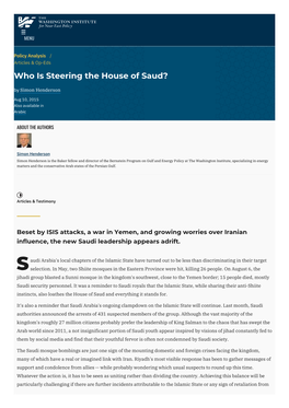 Who Is Steering the House of Saud? | the Washington Institute