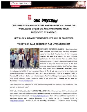 One Direction Announce the North American Leg of the Worldwide Where We Are 2014 Stadium Tour Presented by Nabisco