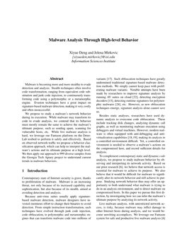 Malware Analysis Through High-Level Behavior