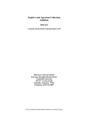 Fugitive and Agrarian Collection Addition Finding
