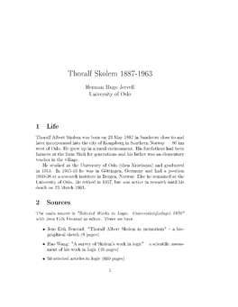 Thoralf Skolem 1887-1963 1 Life 2 Sources