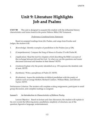 Unit 9: Literature Highlights Job and Psalms
