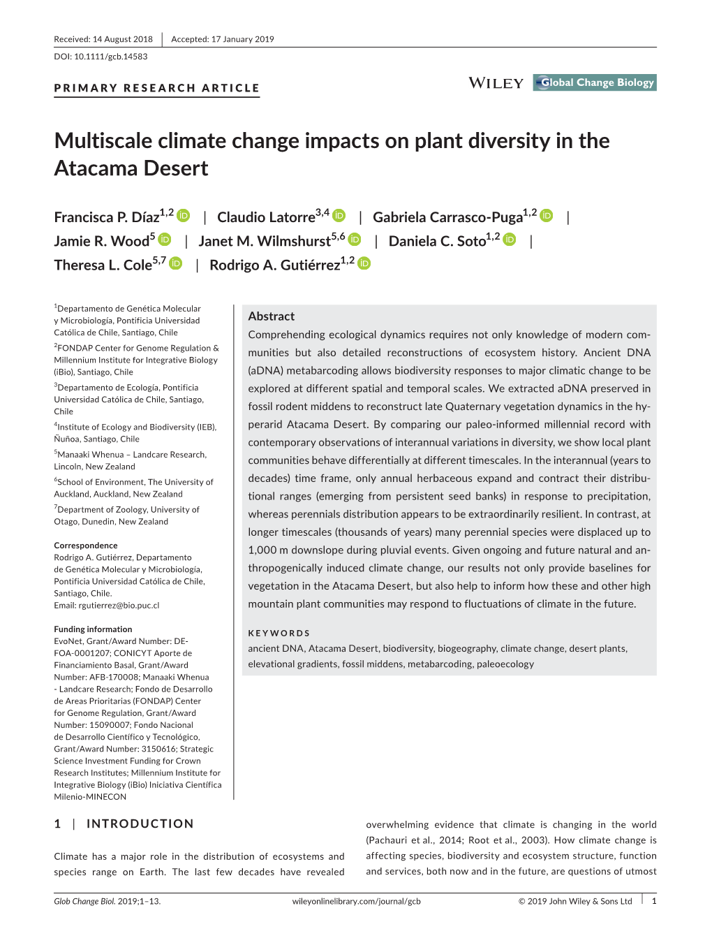 Multiscale Climate Change Impacts on Plant Diversity in the Atacama Desert