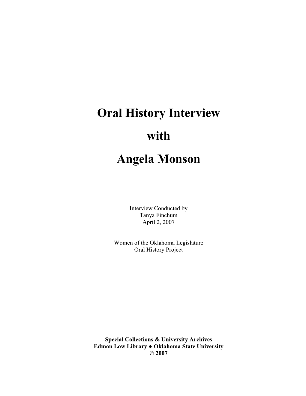 Oral History Interview with Angela Monson