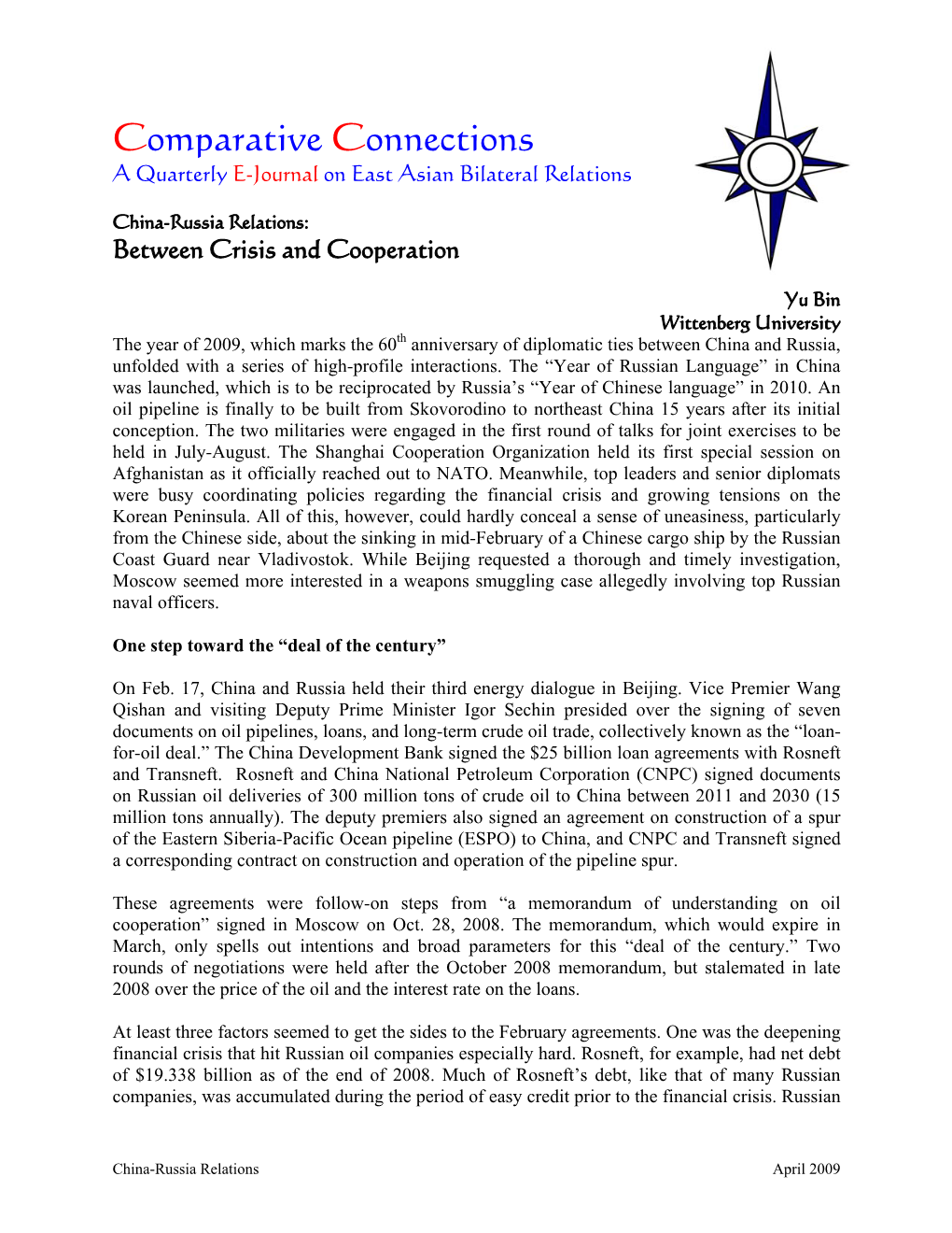 Comparative Connections a Quarterly E-Journal on East Asian Bilateral Relations