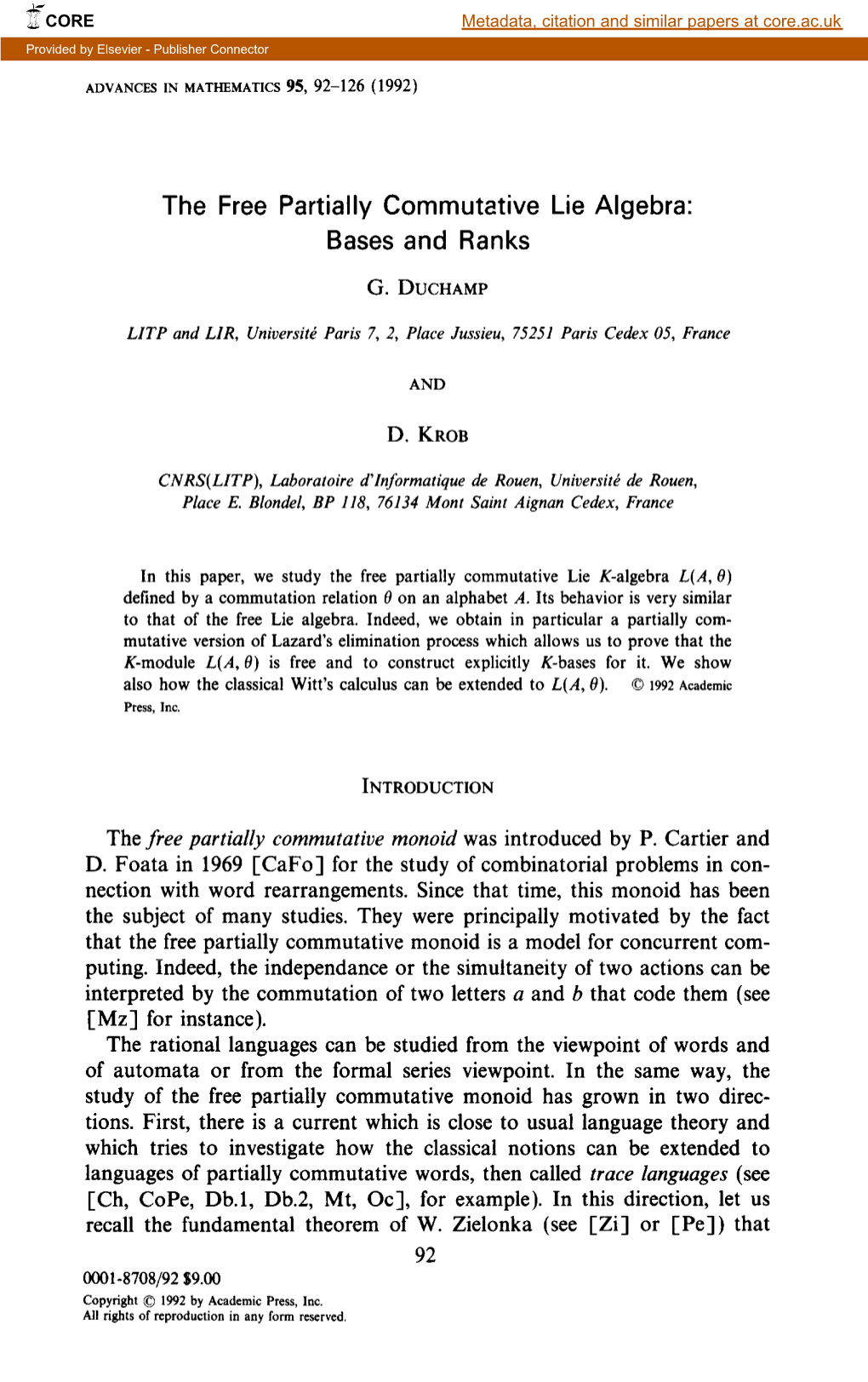 The Free Partially Commutative Lie Algebra: Bases and Ranks