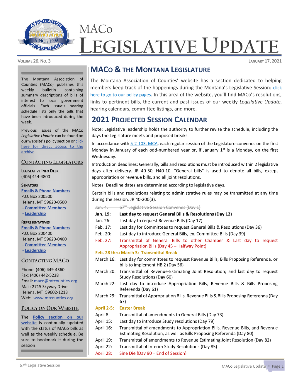 Maco LEGISLATIVE UPDATE VOLUME 26, NO