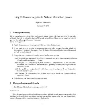 Ling 130 Notes: a Guide to Natural Deduction Proofs