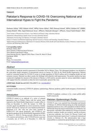 Pakistan's Response to COVID-19: Overcoming National and International Hypes to Fight the Pandemic