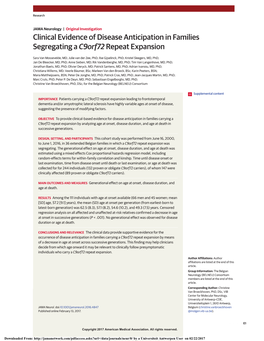 Clinical Evidence of Disease Anticipation in Families Segregating a C9orf72 Repeat Expansion