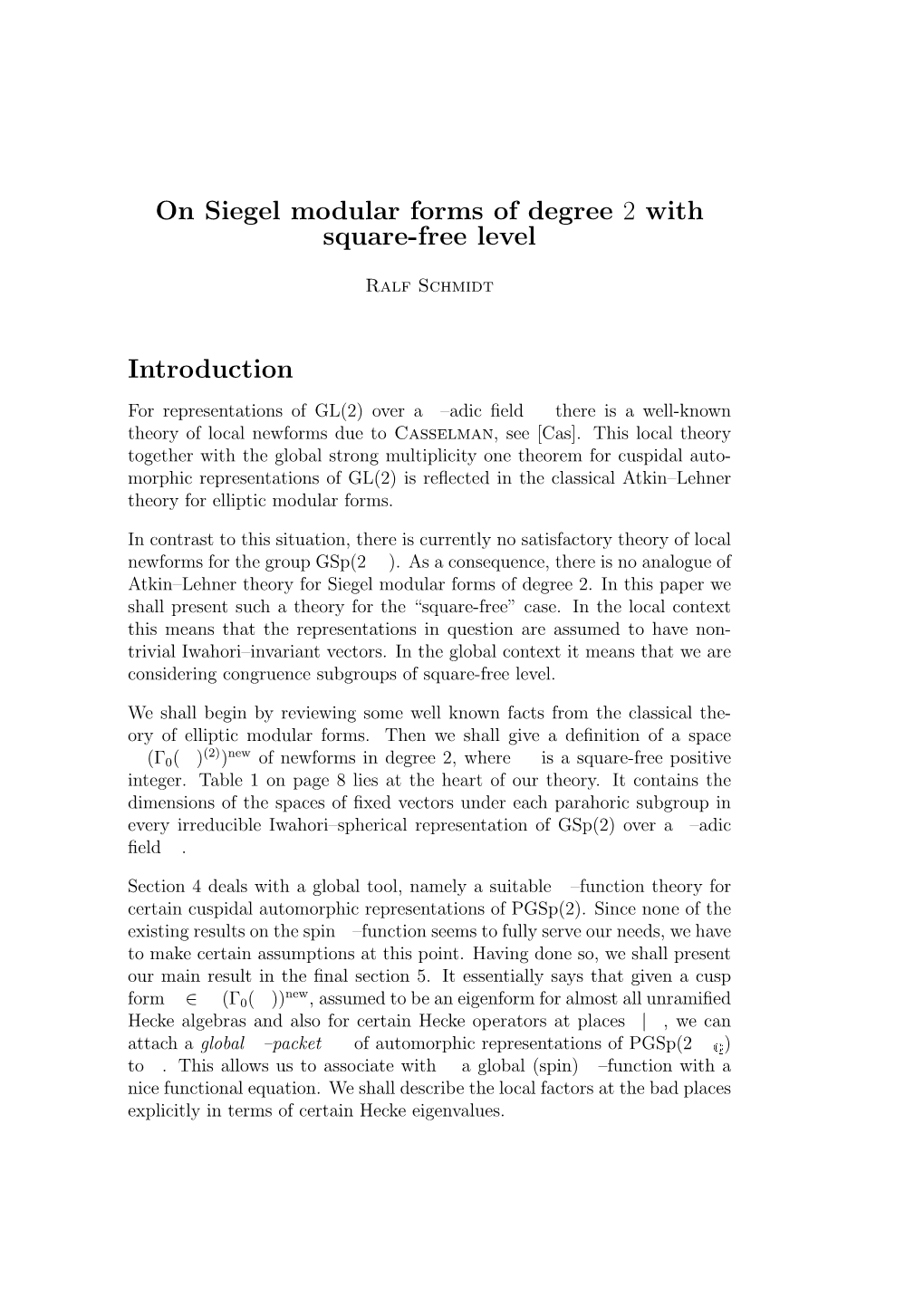 On Siegel Modular Forms of Degree 2 with Square-Free Level