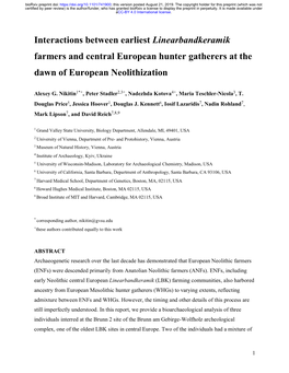 Interactions Between Earliest Linearbandkeramik Farmers and Central European Hunter Gatherers at the Dawn of European Neolithization