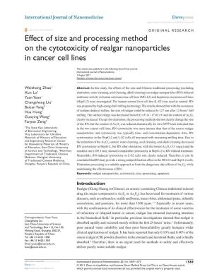 Effect of Size and Processing Method on the Cytotoxicity of Realgar Nanoparticles in Cancer Cell Lines
