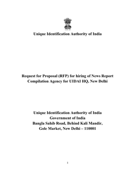 Unique Identification Authority of India Request for Proposal (RFP)