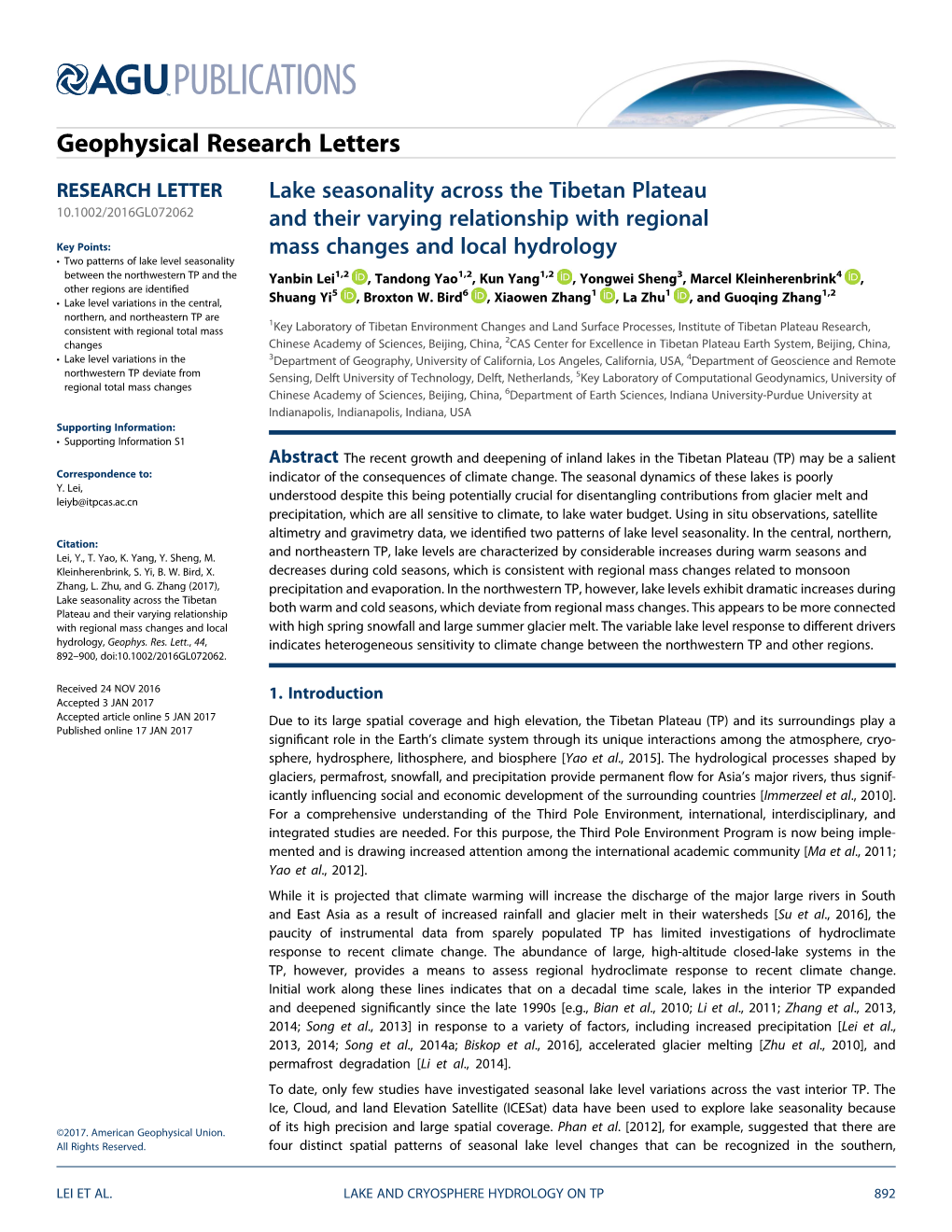 Lake Seasonality Across the Tibetan Plateau and Their Varying Relationship Both Warm and Cold Seasons, Which Deviate from Regional Mass Changes