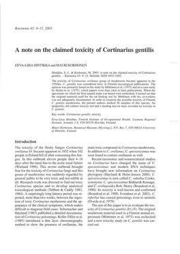 A Note on the Claimed Toxicity of Cortinarius Gentilis