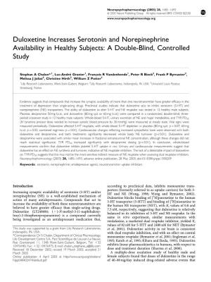 Duloxetine Increases Serotonin and Norepinephrine Availability in Healthy Subjects: a Double-Blind, Controlled Study
