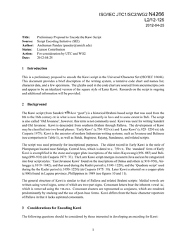 Preliminary Proposal to Encode the Kawi Script