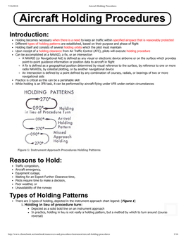 Aircraft Holding Procedures Aircraft Holding Procedures