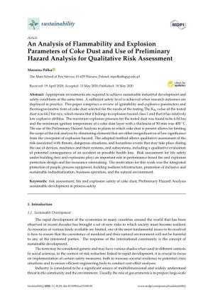 An Analysis of Flammability and Explosion Parameters of Coke Dust and Use of Preliminary Hazard Analysis for Qualitative Risk Assessment