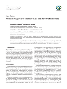 Prenatal Diagnosis of Thoracoschisis and Review of Literature