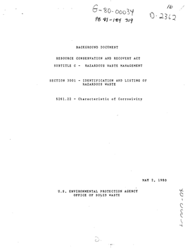 Corrosivity Background Document and FRN, May 19, 1980