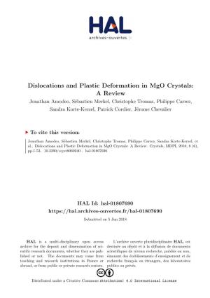 Dislocations and Plastic Deformation in Mgo Crystals: a Review
