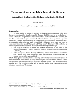 The Eucharistic Nature of John's Bread of Life Discourse