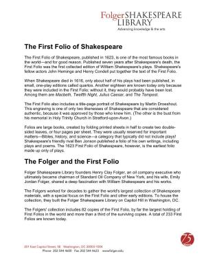 The First Folio of Shakespeare the Folger and the First Folio