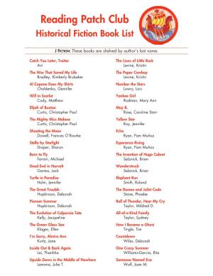 Reading Patch Club Historical Fiction Book List