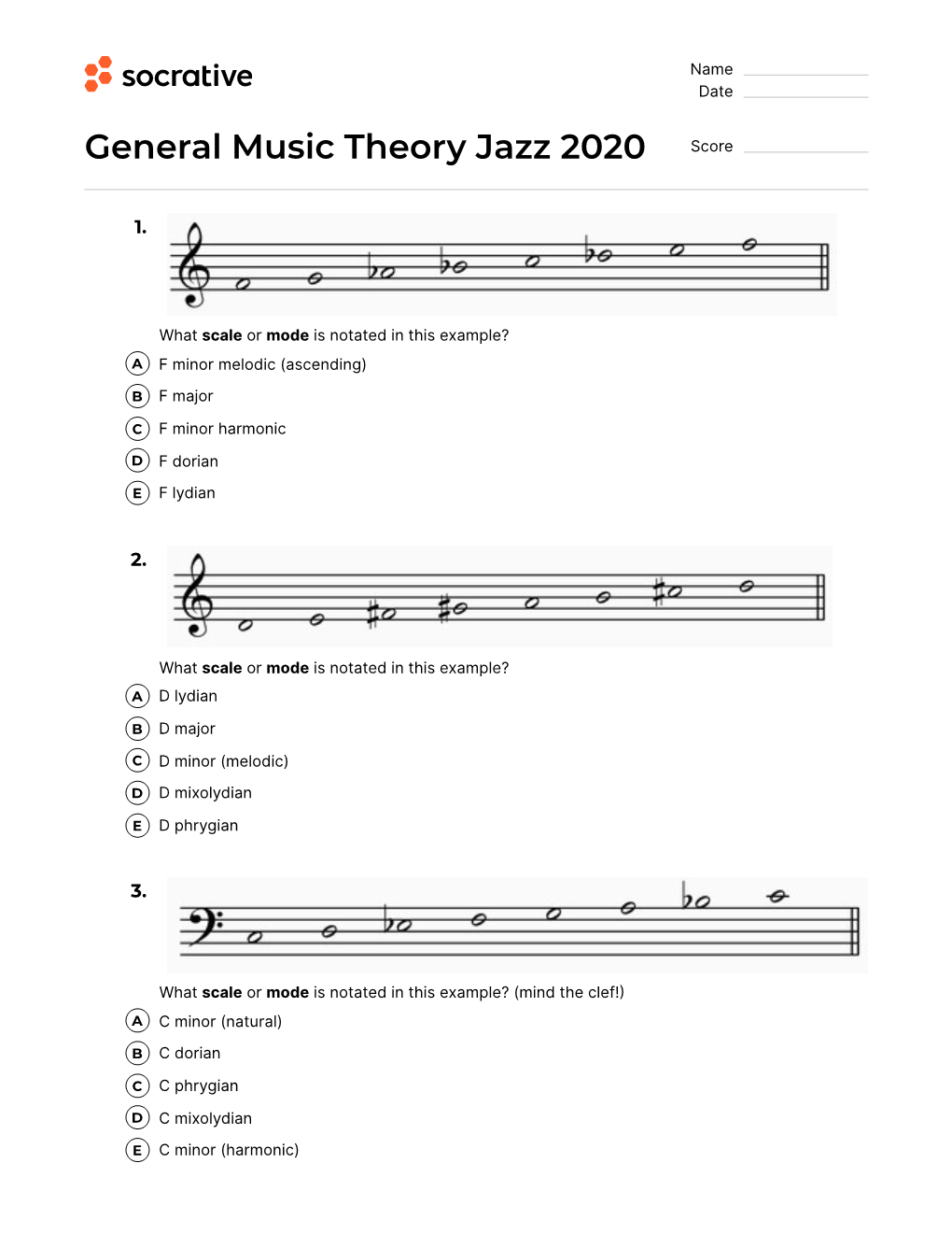 General Music Theory Jazz 2020 Score