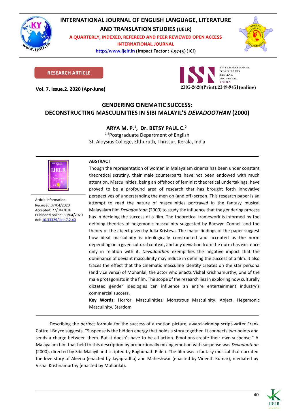 Deconstructing Masculinities in Sibi Malayil's Devadoothan