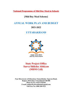 ANNUAL WORK PLAN and BUDGET UTTARAKHAND State Project