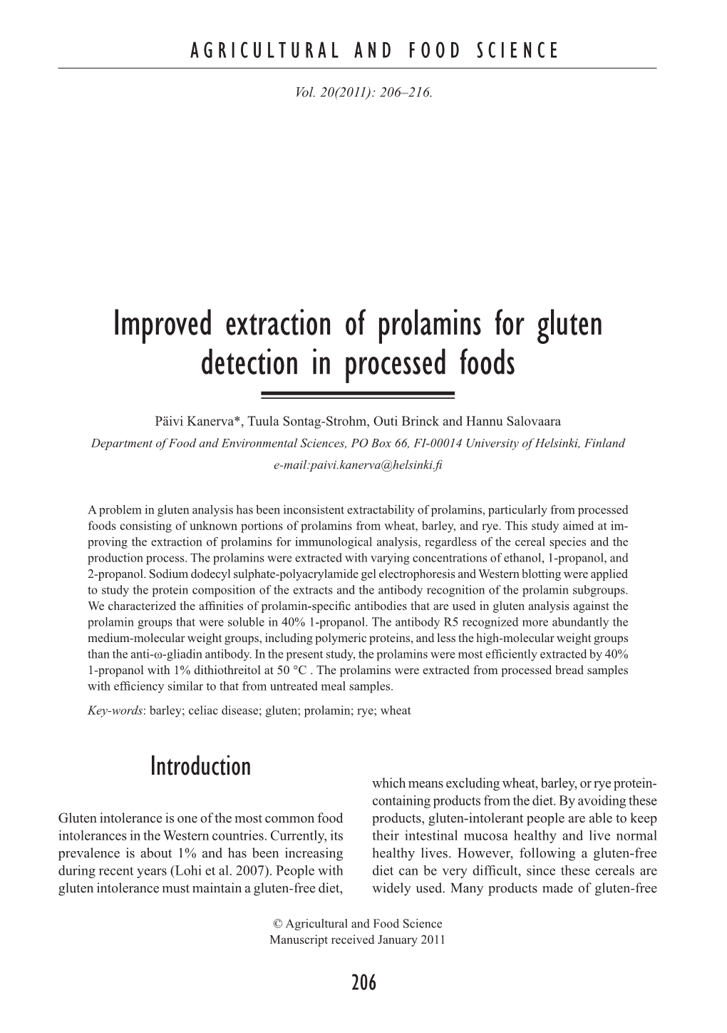 Improved Extraction of Prolamins for Gluten Detection in Processed Foods