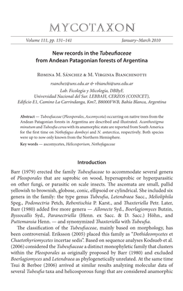 &lt;I&gt;Tubeufiaceae&lt;/I&gt; from Andean Patagonian Forests of Argentina