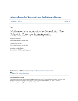Nothoscordum Montveidense Sensu Lato: New Polyploid Cototypes from Argentina Leopoldo Montes Universidad Nacional De Mar Del Plata