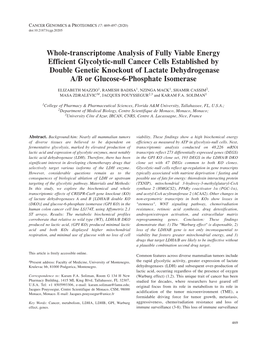 Whole-Transcriptome Analysis of Fully Viable Energy Efficient Glycolytic