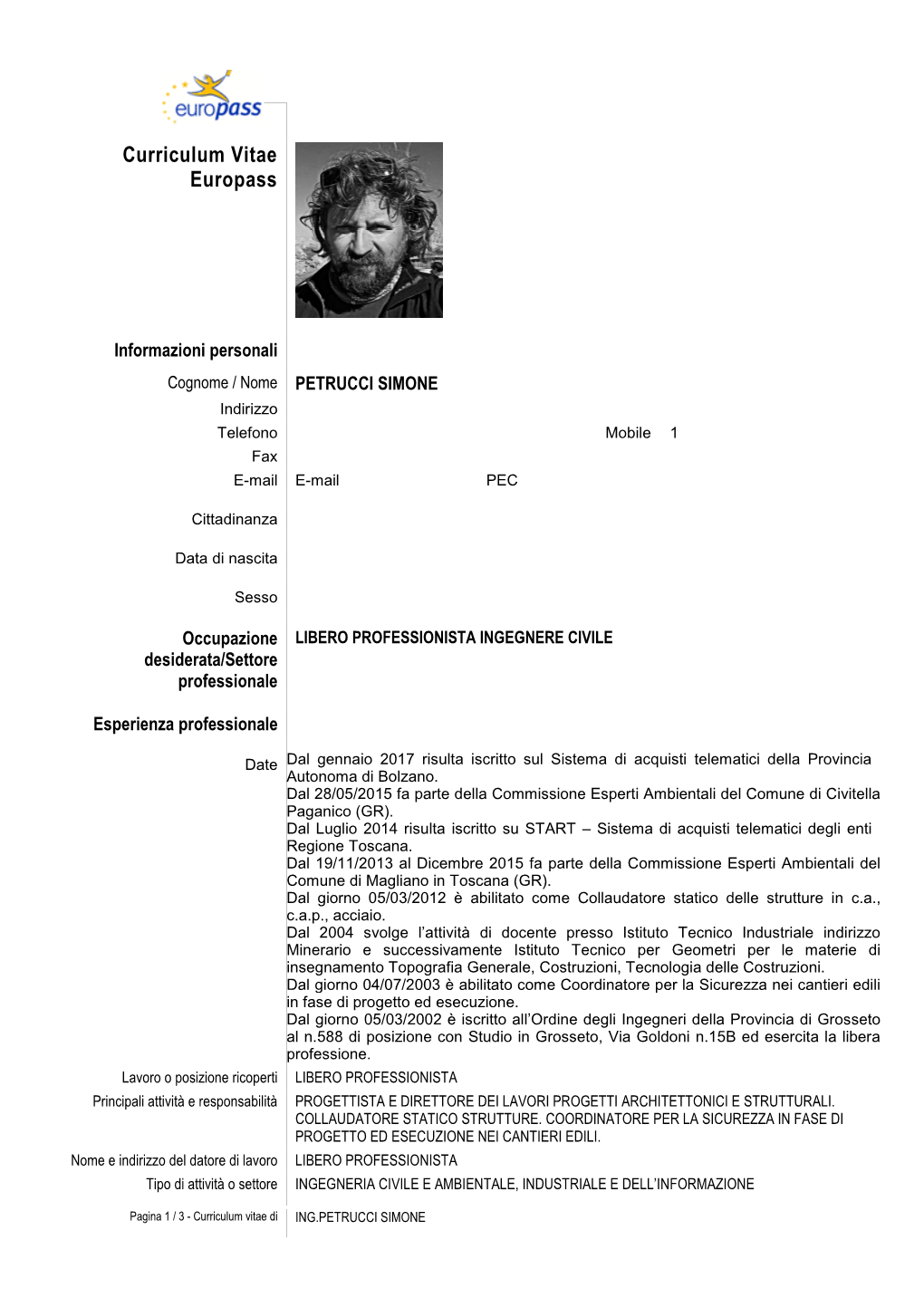 Curriculum Vitae Formato Europeo Ing.Petrucci Simone