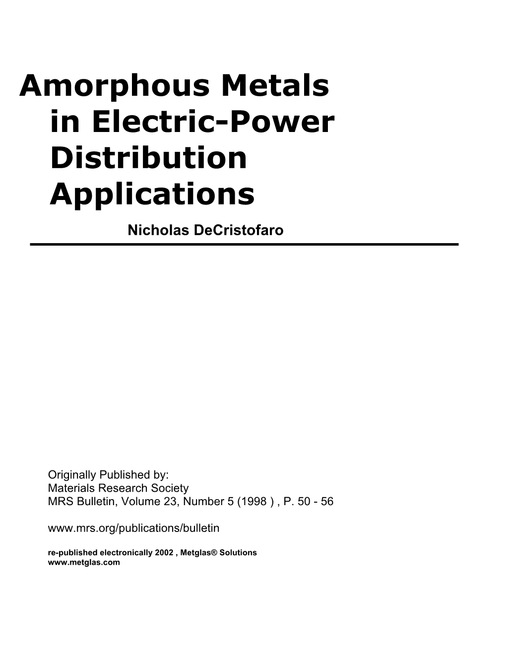 Amorphous Metals in Electric-Power Distribution Applications