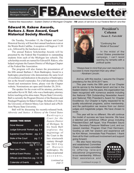 Fall 2016 Federal Bar Association - Eastern District of Michigan Chapter - 58 Years of Service to Our Federal Bench and Bar Edward H