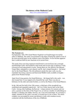 The History of the Malbork Castle (