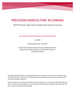 PRECISION AGRICULTURE in CANADA 2019 Precision Agriculture Dealership Services Surveys