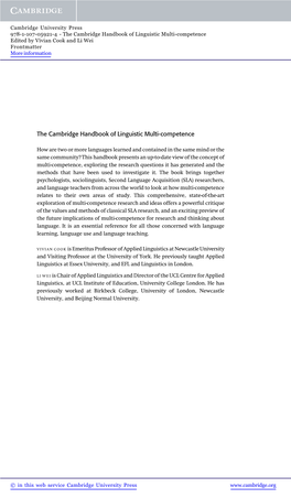 The Cambridge Handbook of Linguistic Multi-Competence Edited by Vivian Cook and Li Wei Frontmatter More Information