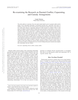 Re-Examining the Research on Parental Conflict, Coparenting, and Custody Arrangements
