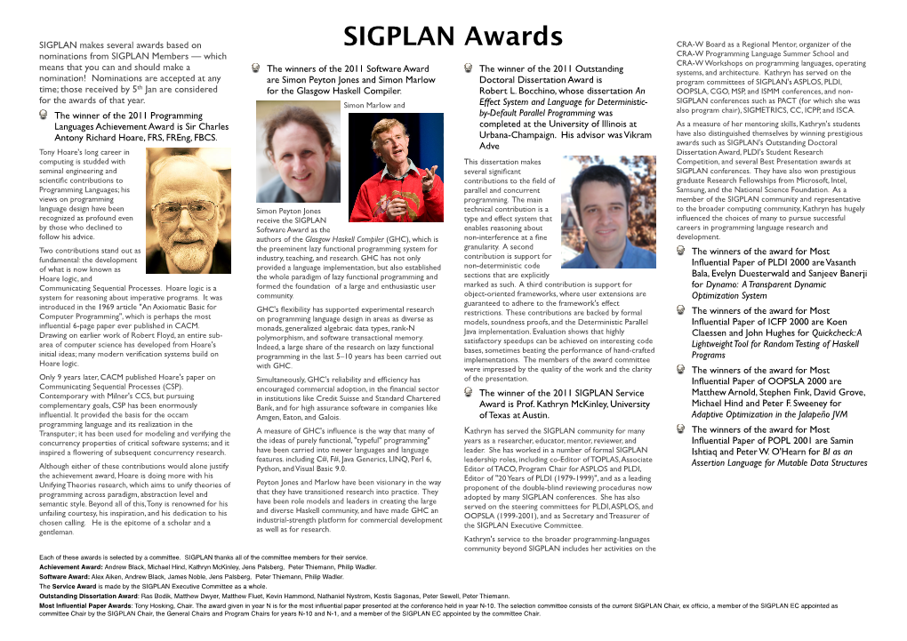 SIGPLAN Makes Several Awards Based on Nominations From