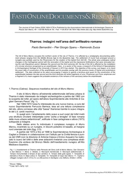 Tharros: Indagini Nell'area Dell'anfiteatro Romano